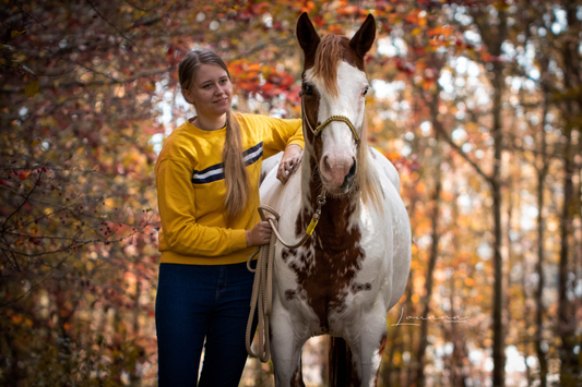Het Paardenatelier - Touwhalsterset touwhalster Azar met halstertouw 2m beige met geel