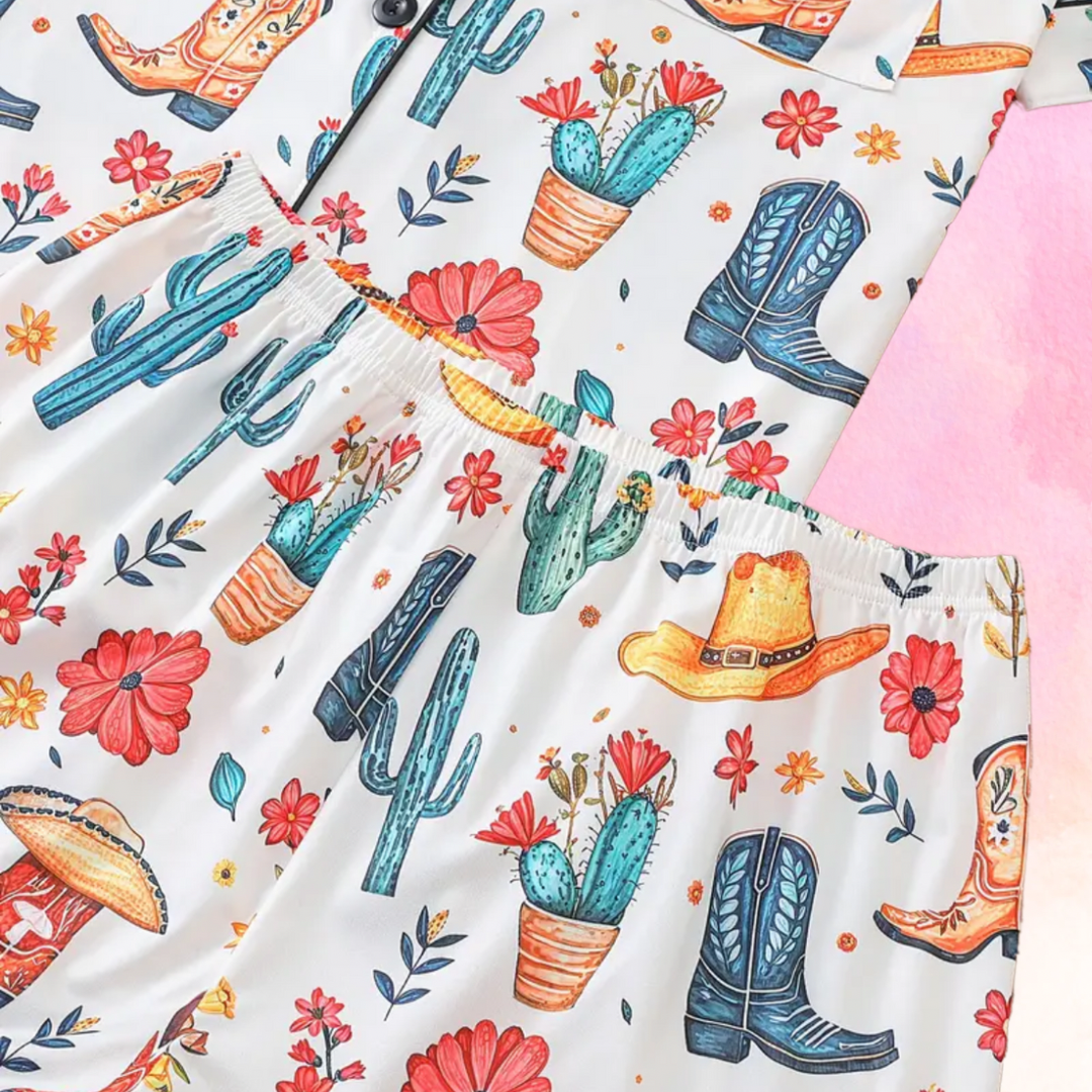 FMH - Dames zomerse pyjama set/ loungepak Farm Ranch wit of roze