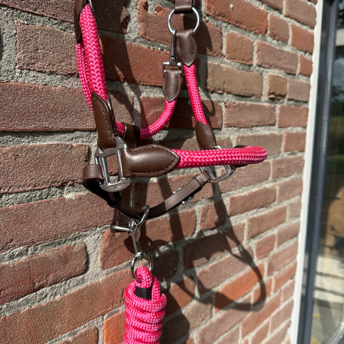 FMH - Havana lederen halsterset met gekleurd touw incl. halstertouw ‘Pink Heritage’