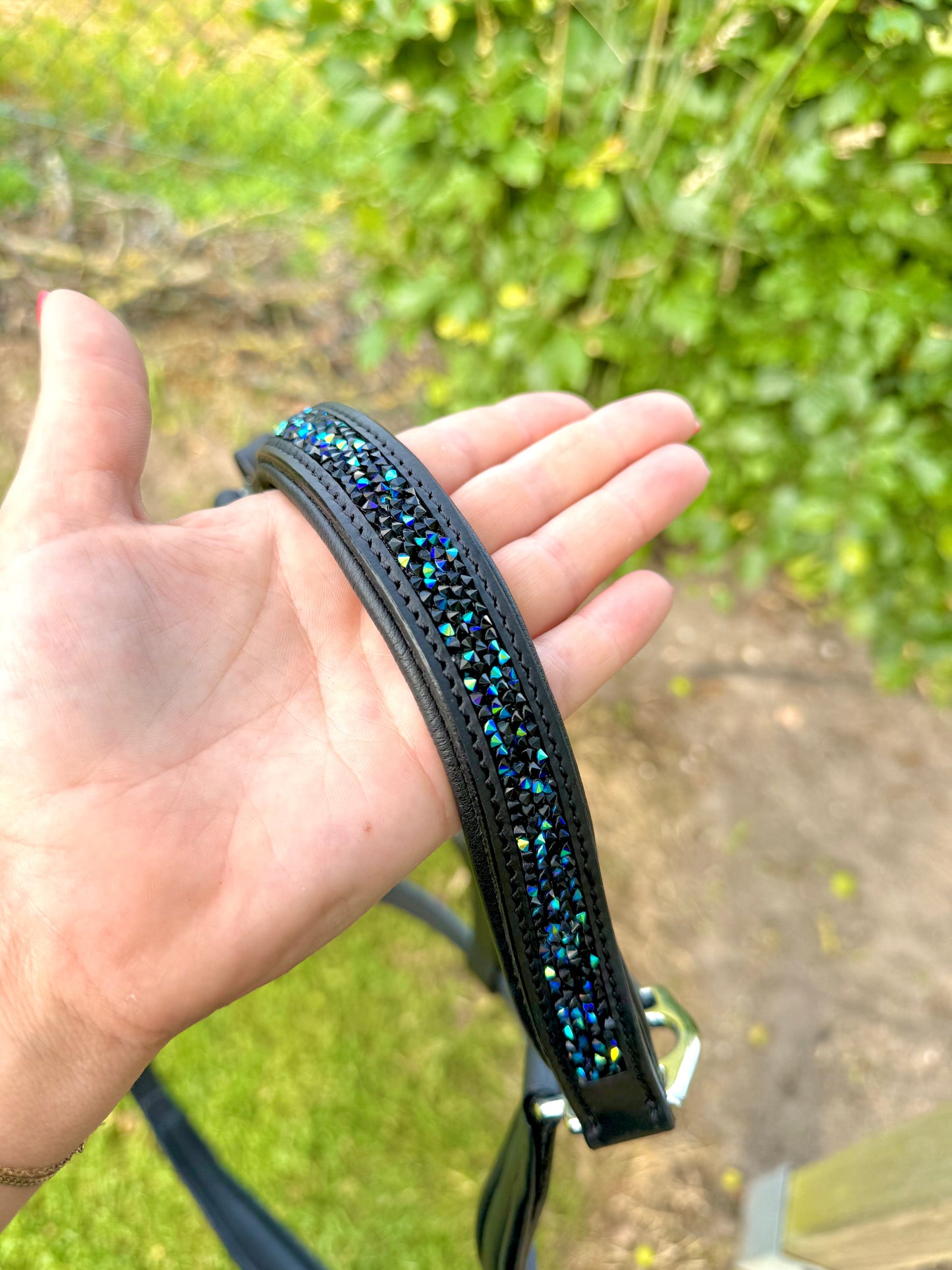 FMH - Lederen halster ‘Midnight Spark’ ingelegd met donkerblauwe sparkle-rocks
