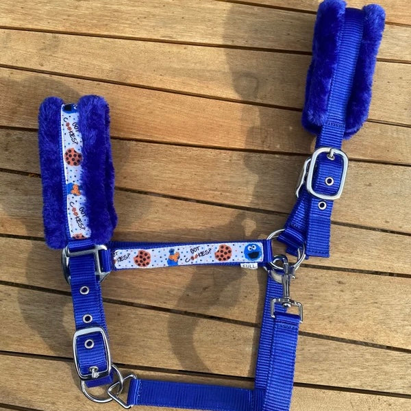 Happy Halsters - Blauw koekjes halster (bont)
