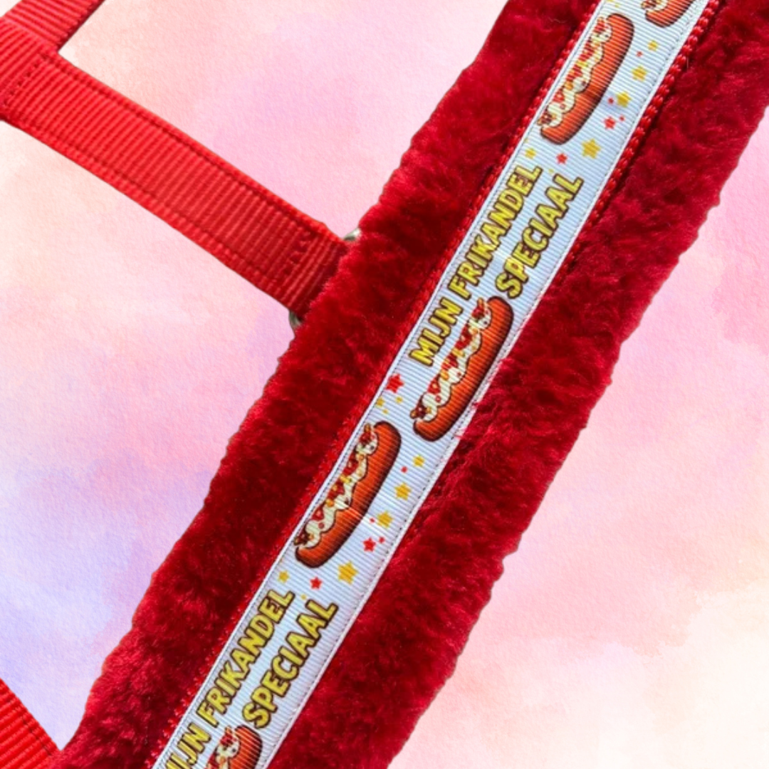 Happy Halsters - Zwart of rood Frikandel halster (bont)