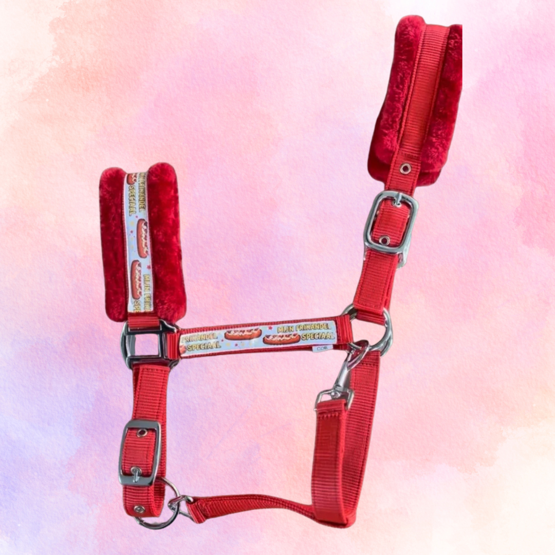 Happy Halsters - Zwart of rood Frikandel halster (bont)