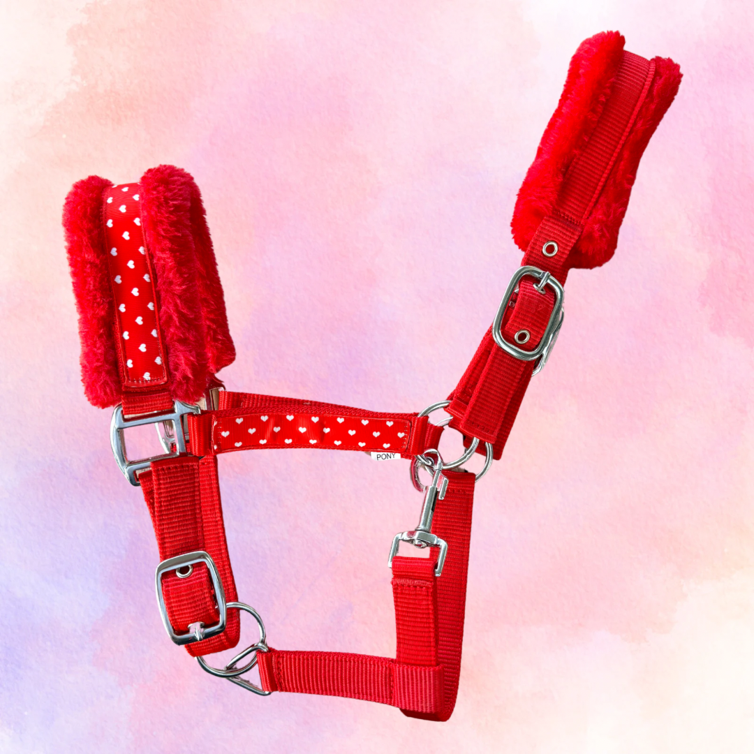 Happy Halsters - Rood hartjes halster (bont)