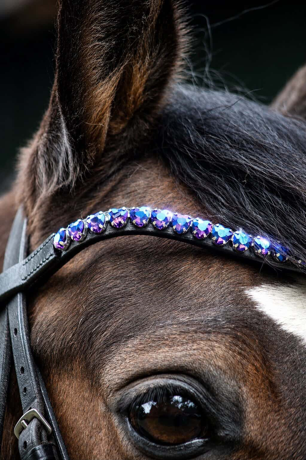 FMH - Sprankelende frontriem ‘Lovehearts’ Wave met 8mm steentjes in hartvorm (div. kleuren)