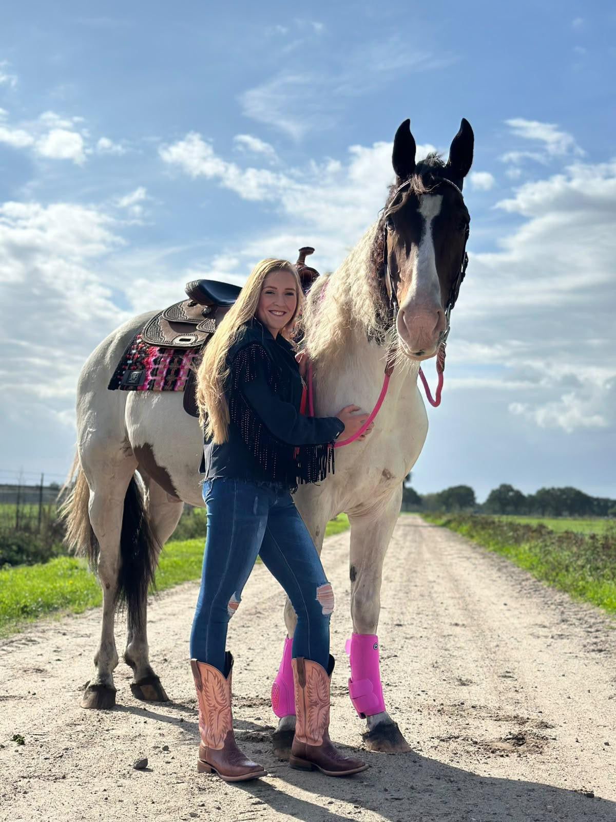 FMH - Gesloten teugels van touw met lederen detail en clip ‘Rope Rein Pink’
