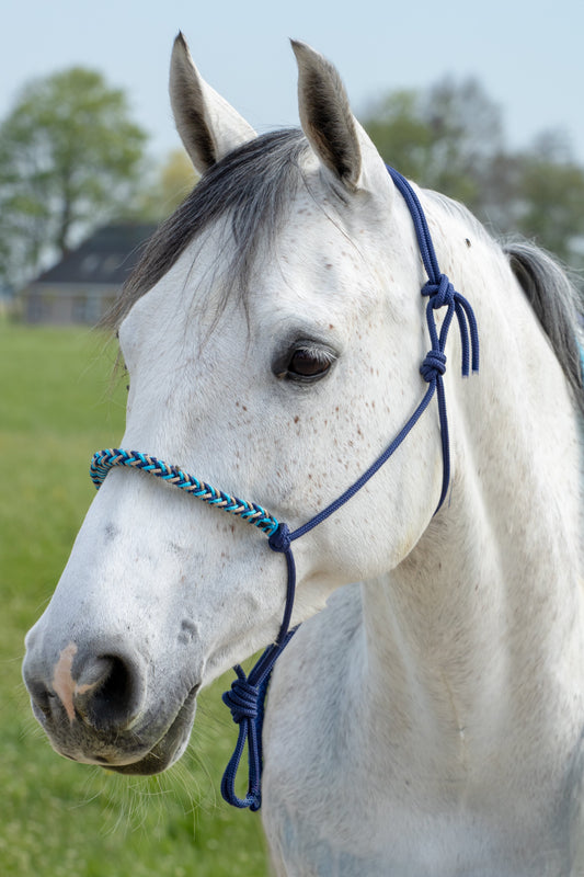 Touwhalster donkerblauw, beige en oceaan blauw