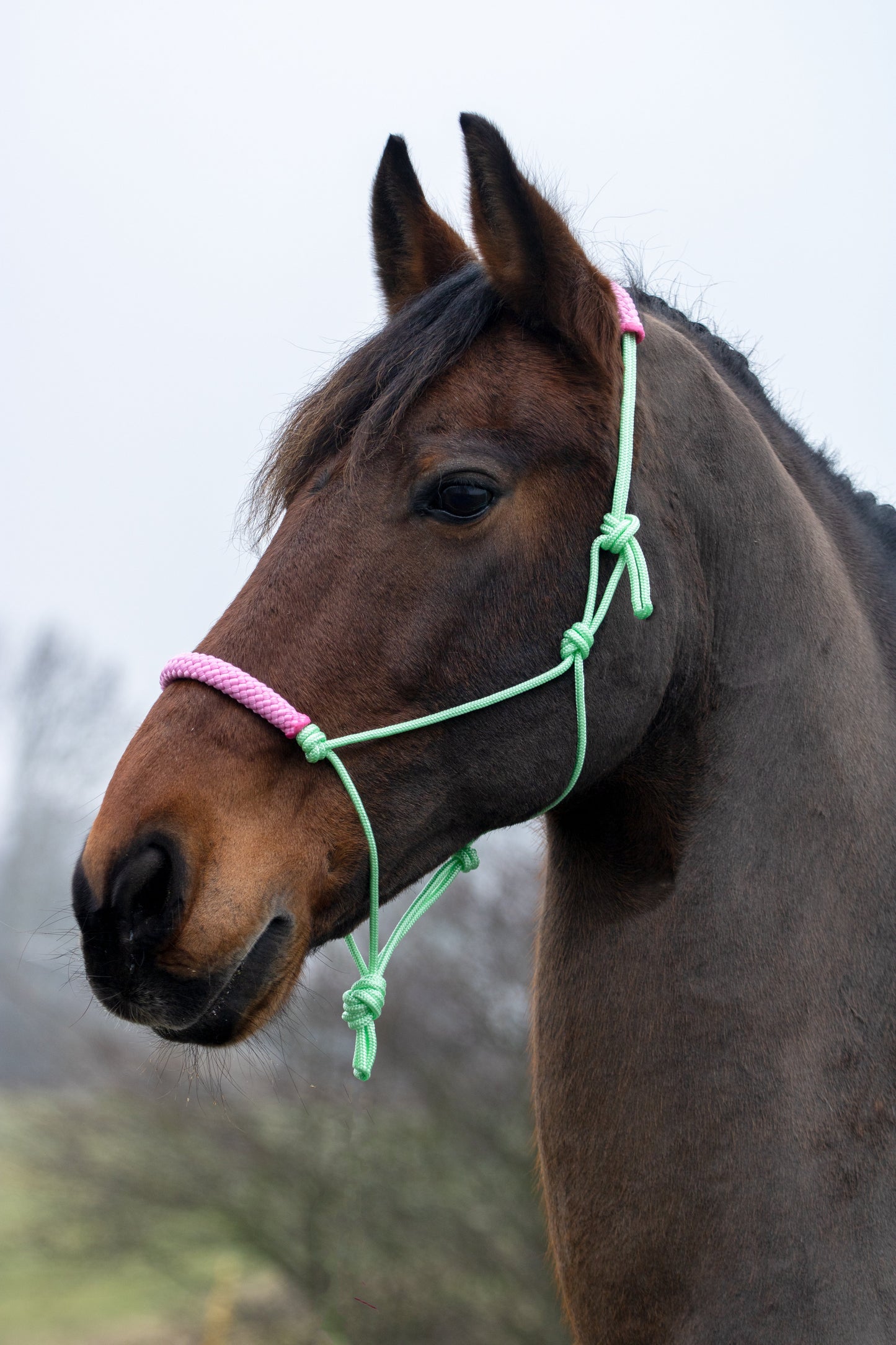 Touwhalster pastel mint met babyroze neus en oorband