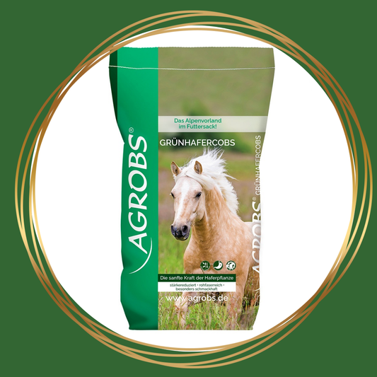 Agrobs Grünhafercobs, zetmeelarme groene havercobs als natuurlijke aanvulling voor paarden.