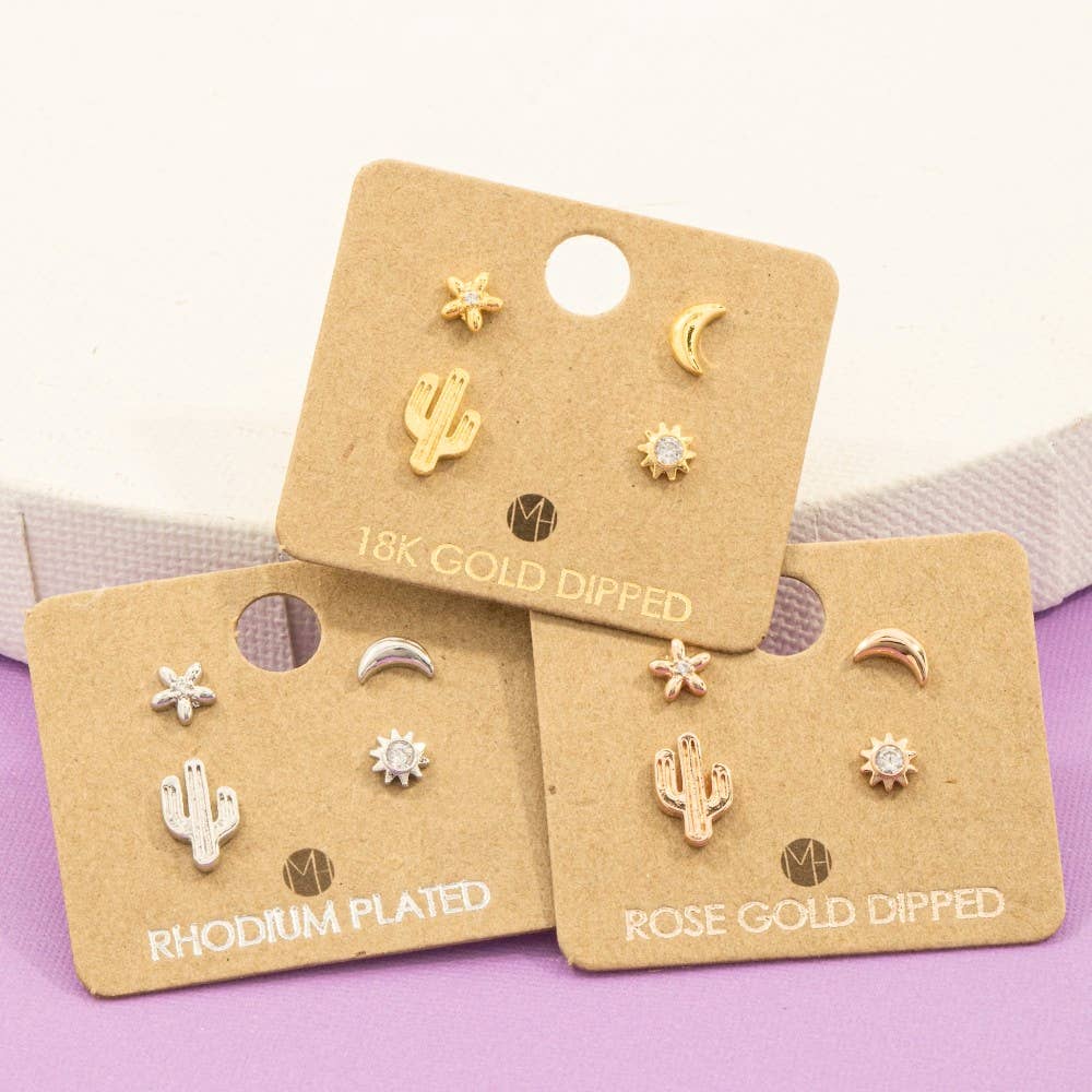 Fame - Vergulde Mini Cactus Bloem Oorknopjes Set