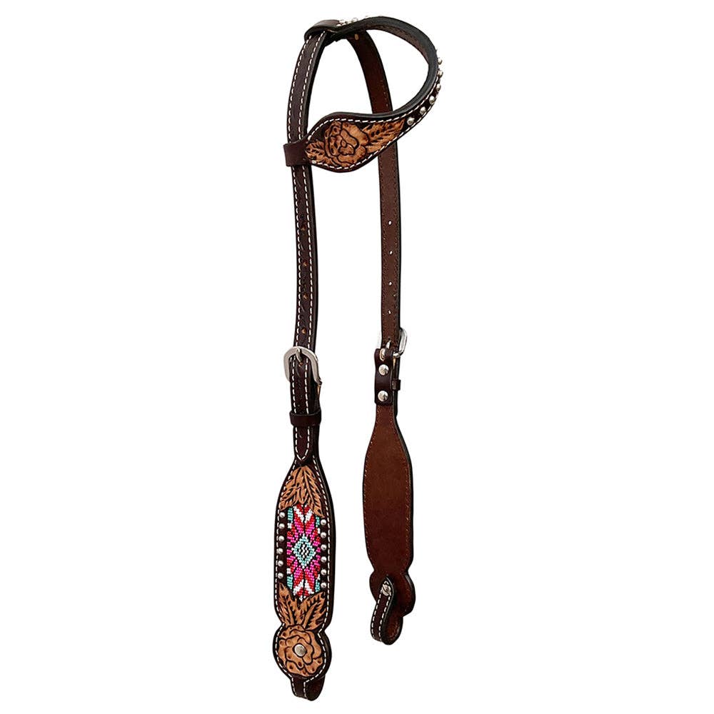 LS Western - Western Lederen Eén Oor Hoofdstel met tooling en beads