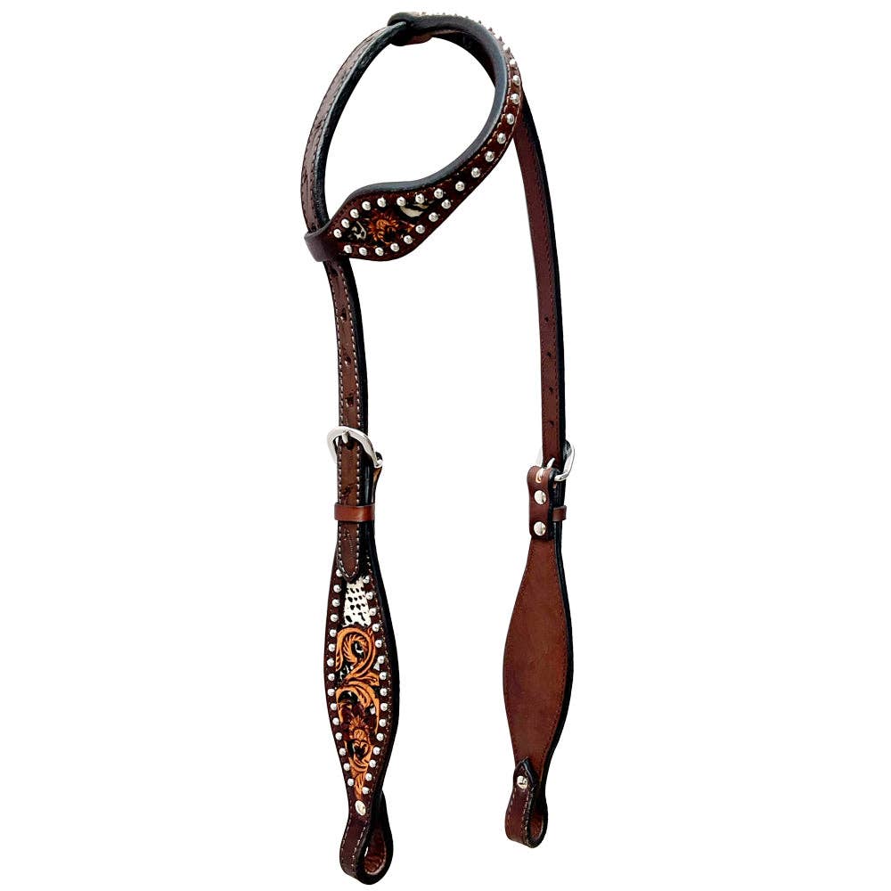LS Western - Western Lederen Eén Oor Hoofdstel met tooling dierenprint en studs