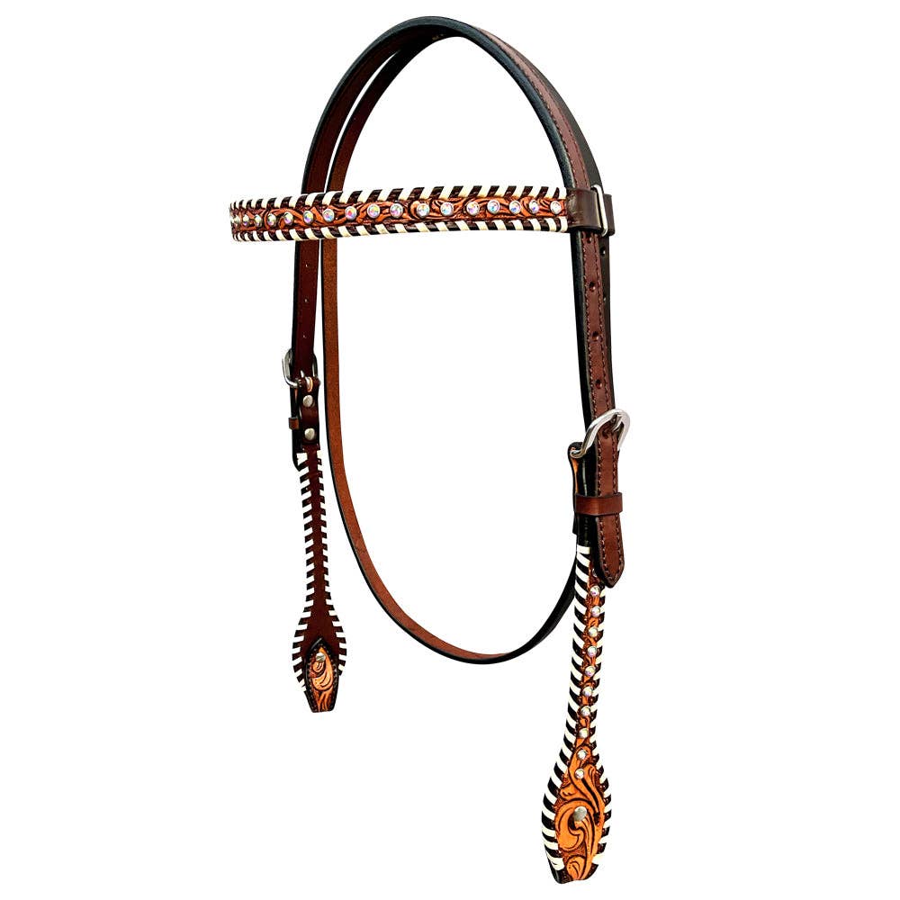 LS Western - Western Lederen Hoofdstel met sierrand en strass studs