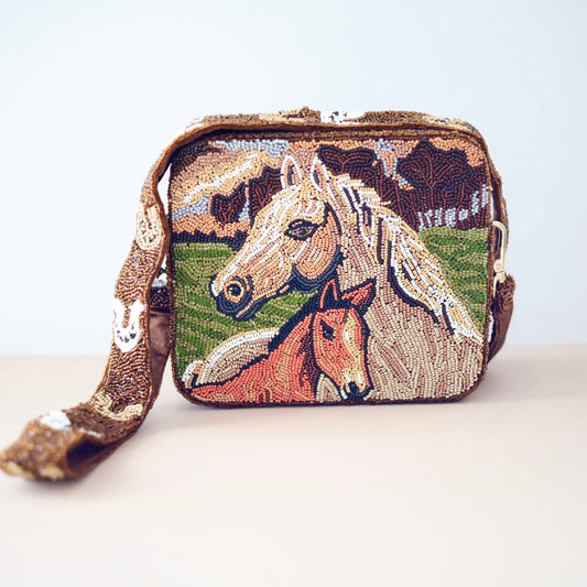 Pria Handmade - Beaded Bag paarden Wild Horses vierkante crossbodytas