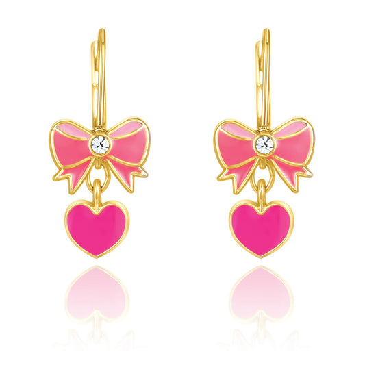 Girl Nation - Roze hart en strik oorbellen met klaphaaksluiting