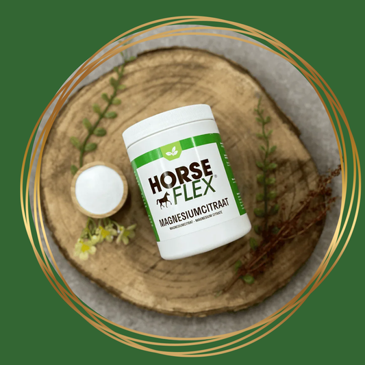 Puur magnesiumcitraat poeder van HorseFlex voor spier- en zenuwondersteuning bij paarden.