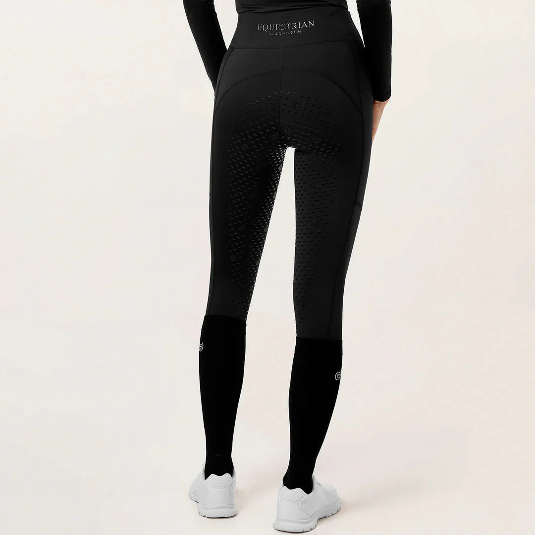 Equestrian Stockholm - Core Collection - All Black Riding Tights Movement rijlegging (full-seat)