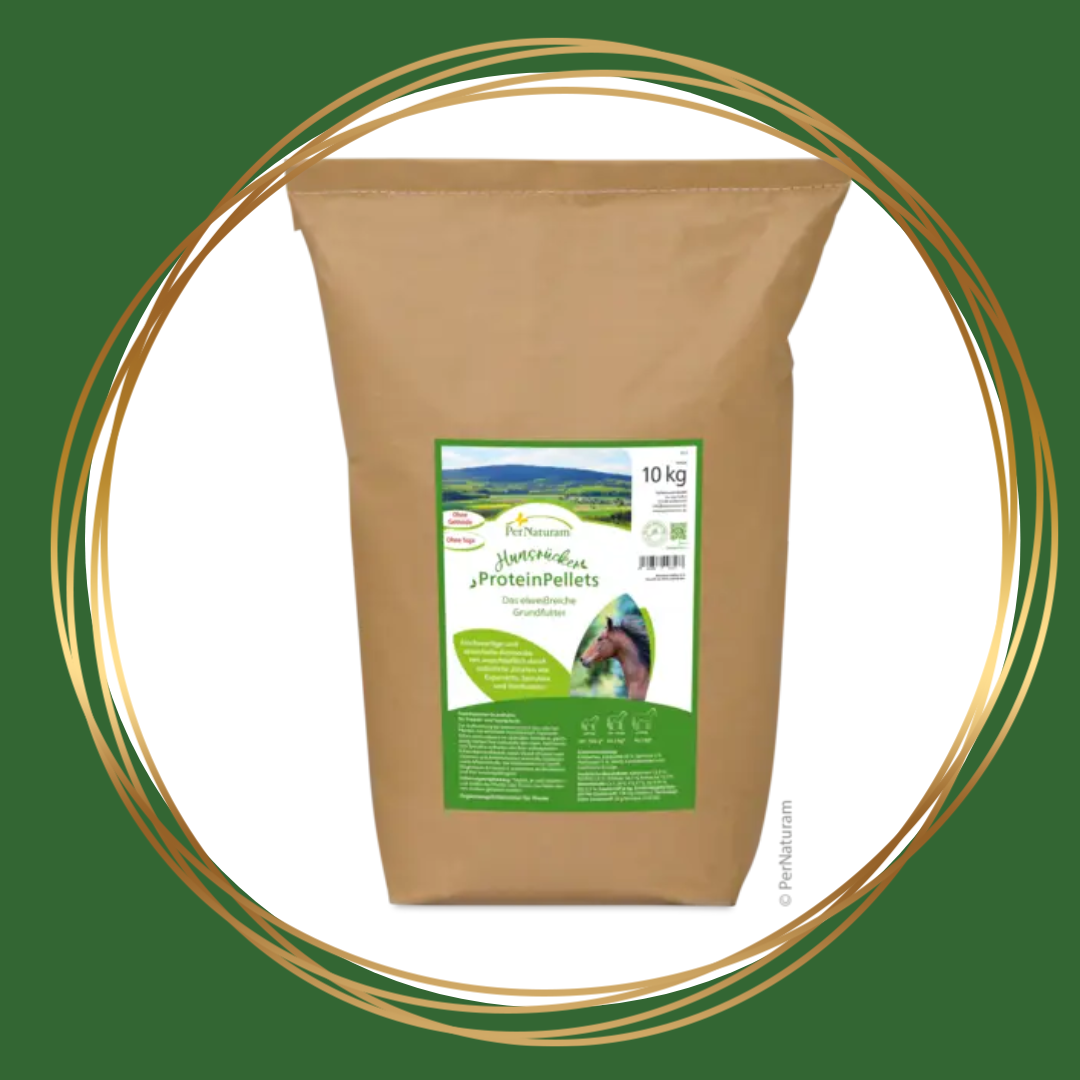 PerNaturam Hunsrücker Protein Pellets, eiwitrijk aanvullend voer met esparcette, spirulina en hennepzaad.