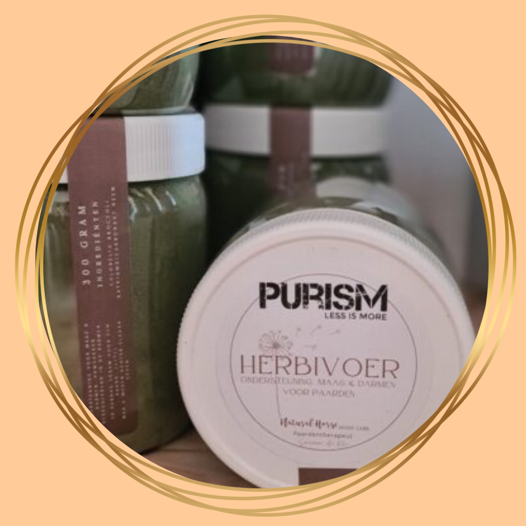 Purism Herbivoer – natuurlijk supplement voor maag- en darmondersteuning bij paarden, in afsluitbare pot