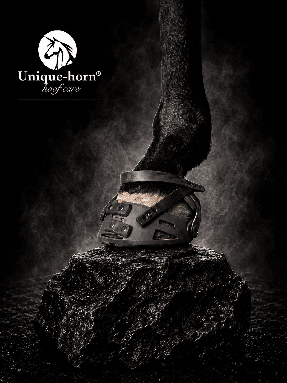 Sport Hoof Boot van Unique-horn, duurzame en comfortabele hoefbescherming voor training en sport.