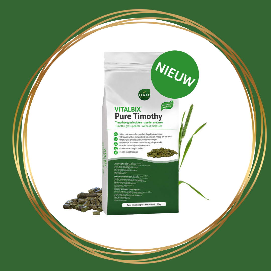 Vitalbix Pure Timothy, 6 mm timotheebrok als gezonde ruwvoeraanvulling voor paarden.